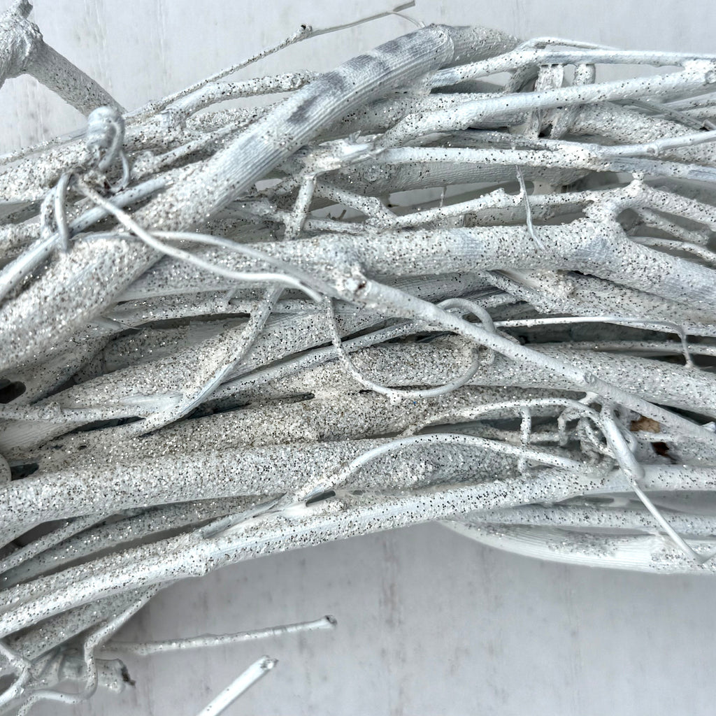 18″ Natural Grapevine Wreath – American Wreaths - Starlight White GLITTER