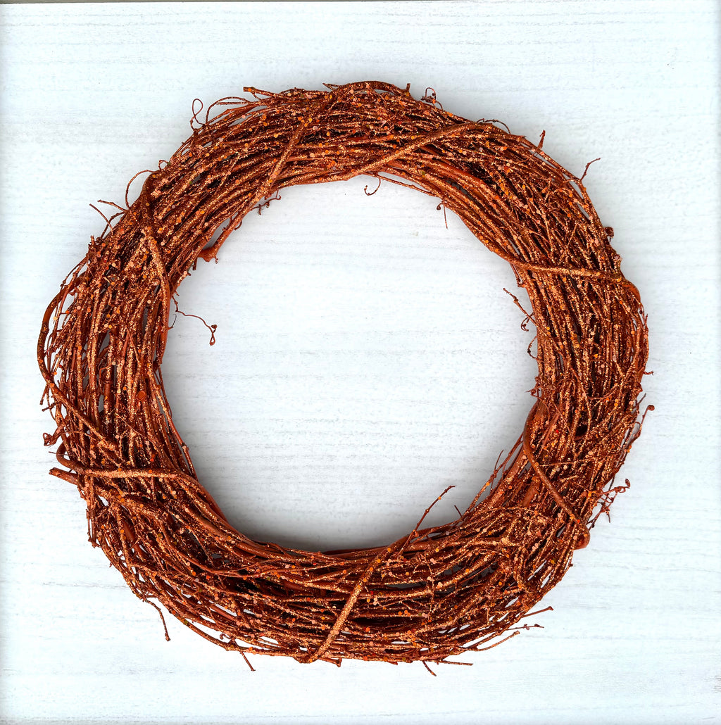 18″ Natural Grapevine Wreath – American Wreaths - Orange GLITTER