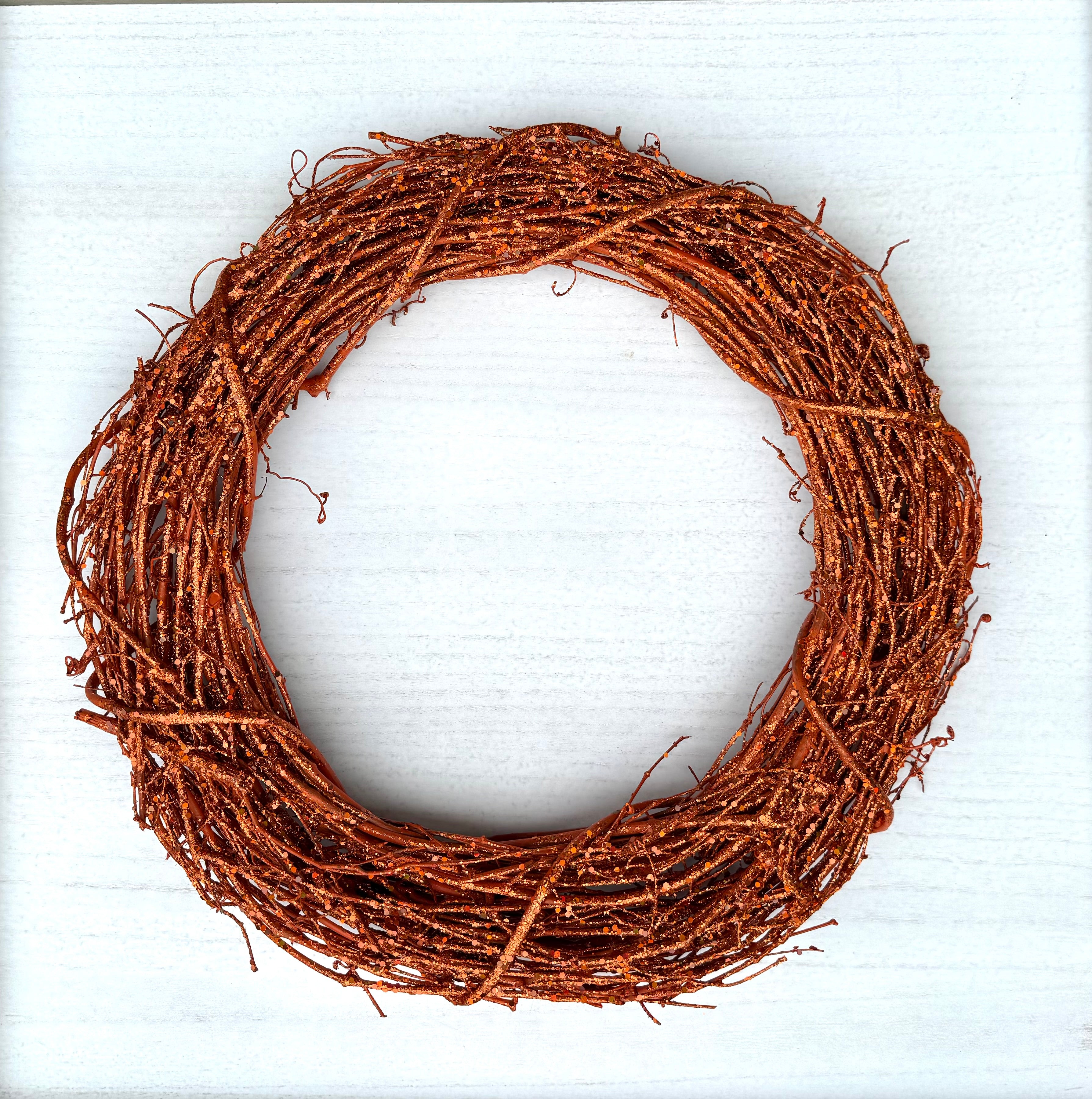 18″ Natural Grapevine Wreath – American Wreaths - Orange GLITTER