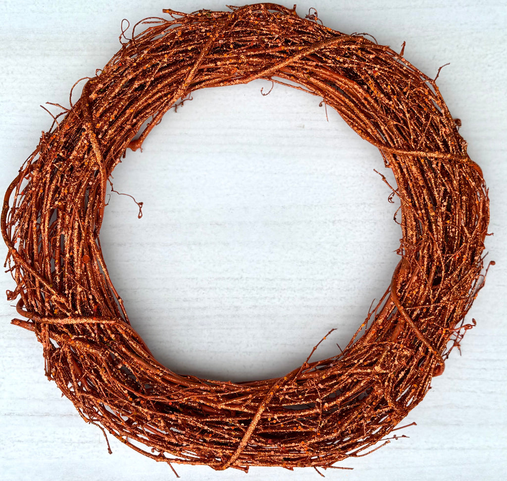 18″ Natural Grapevine Wreath – American Wreaths - Orange GLITTER