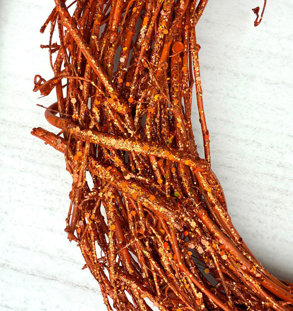 18″ Natural Grapevine Wreath – American Wreaths - Orange GLITTER