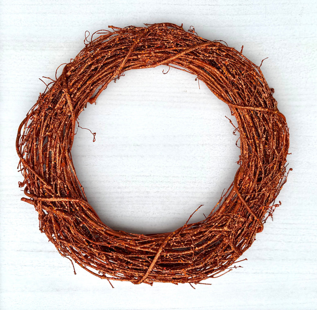 18″ Natural Grapevine Wreath – American Wreaths - Orange GLITTER