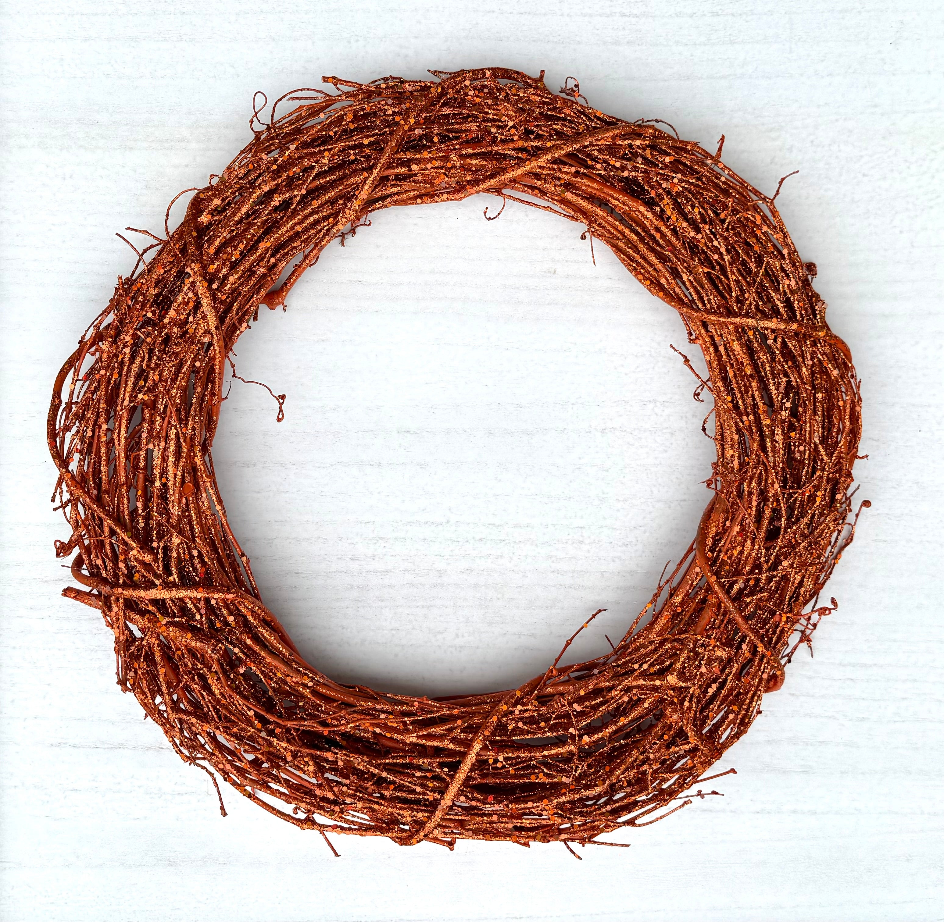 18″ Natural Grapevine Wreath – American Wreaths - Orange GLITTER