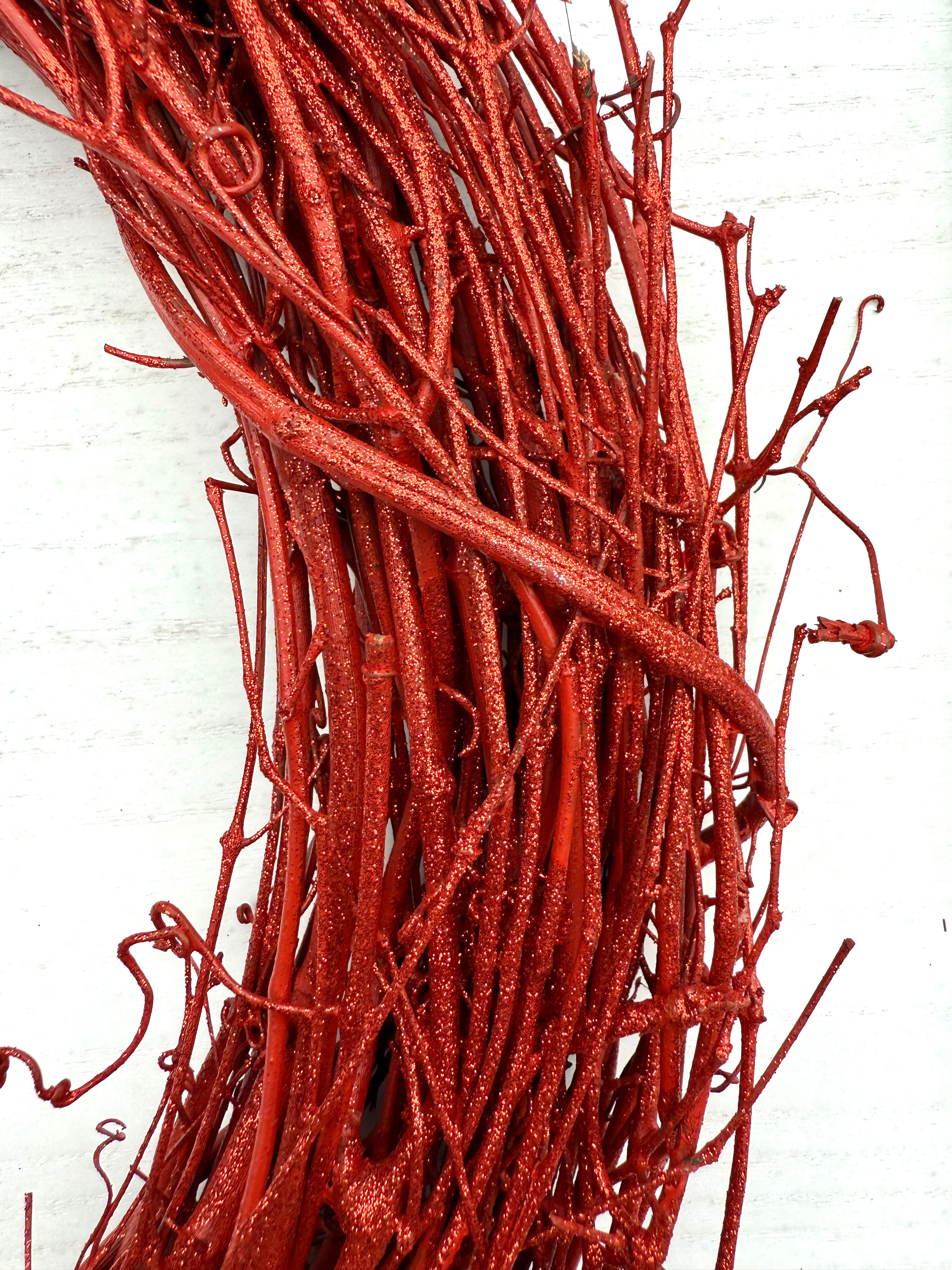 18″ Natural Grapevine Wreath – American Wreaths - Red GLITTER